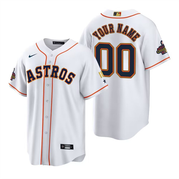 Men's Houston Astros Custom White Gold 2022 World Series Champions Stitched Baseball Jersey - Click Image to Close